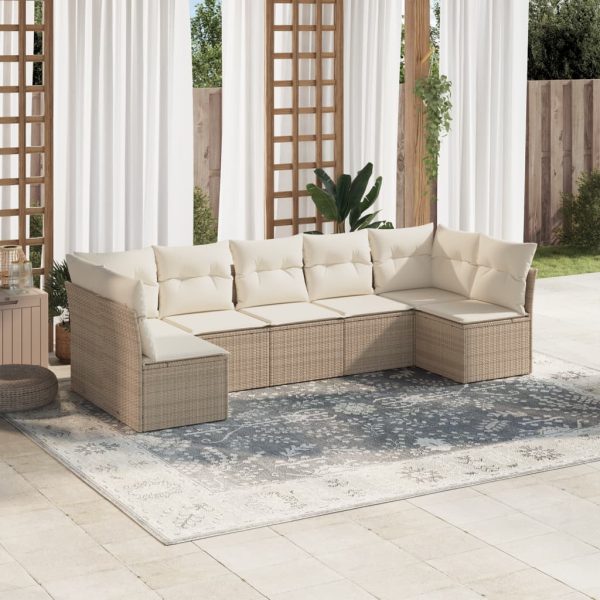 Set Divani Da Giardino 7 Pz Con Cuscini Beige In Polyrattan