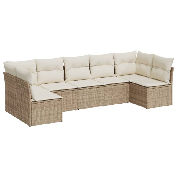 Set Divani Da Giardino 7 Pz Con Cuscini Beige In Polyrattan - Image 2