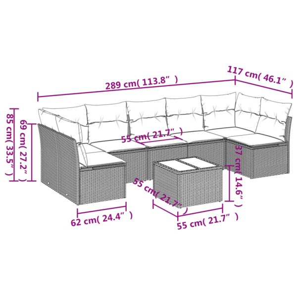 Set Divano Da Giardino 8 Pz Con Cuscini Grigio In Polyrattan - Image 3