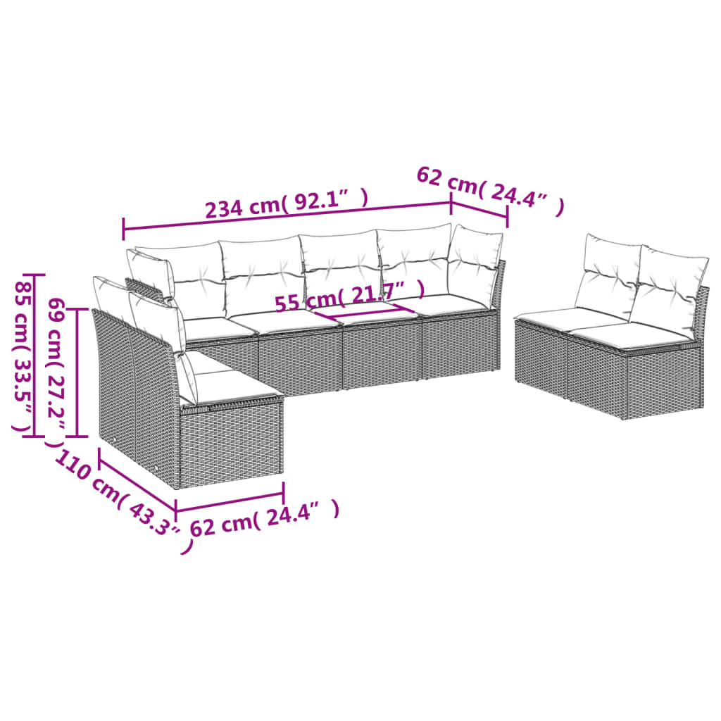 Set Divani Da Giardino Con Cuscini 8 Pz Nero In Polyrattan - Image 3
