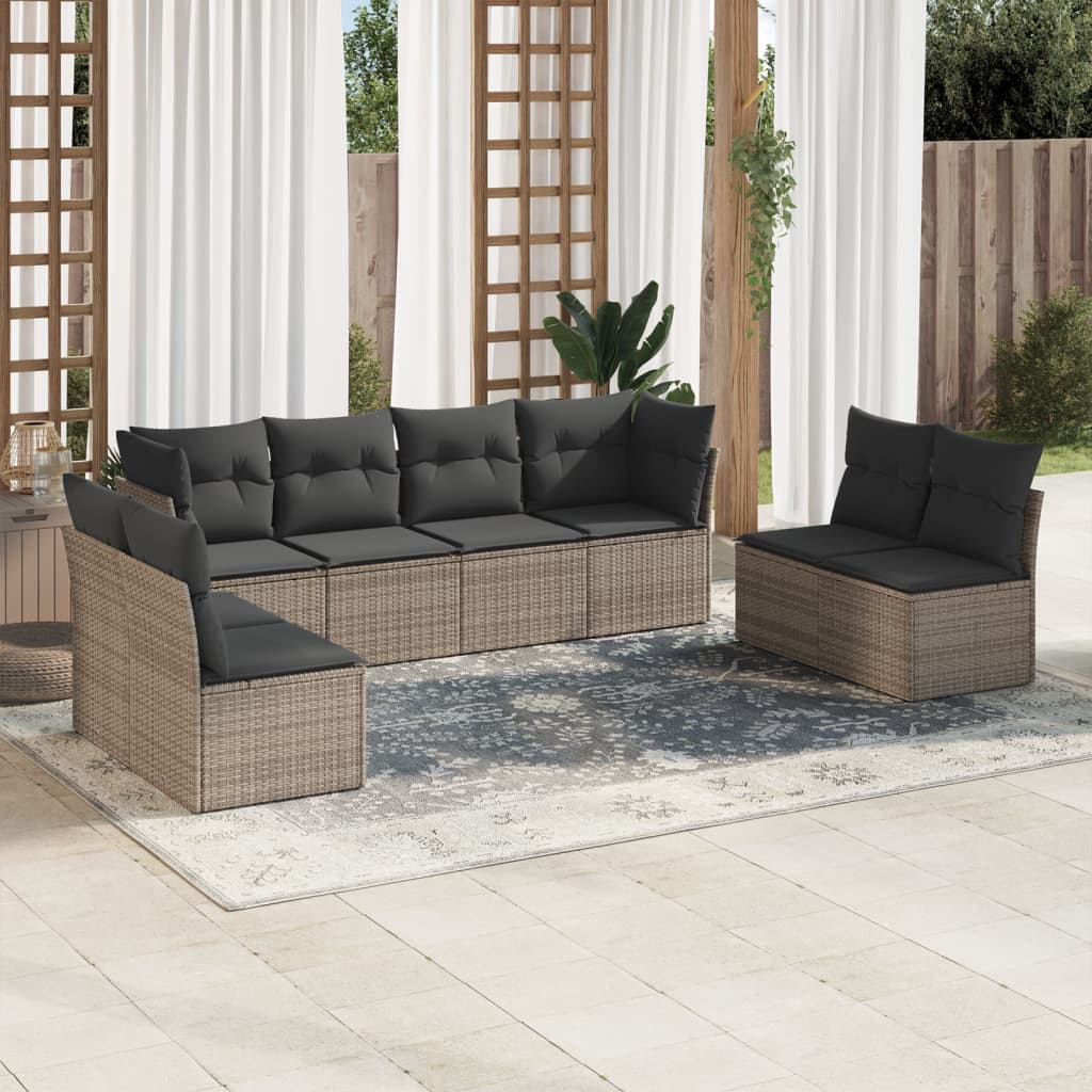 Set Divano Da Giardino 8 Pz Con Cuscini Grigio In Polyrattan