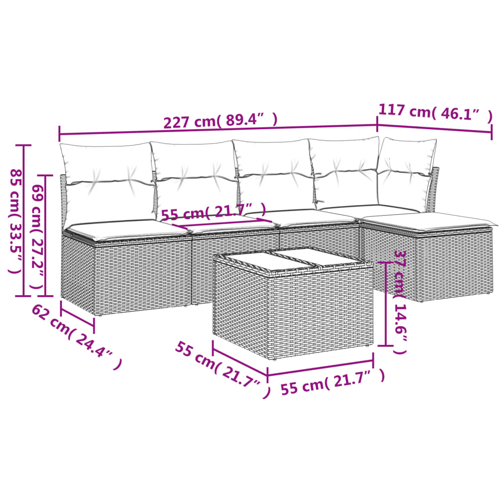 Set Divano Da Giardino 6 Pz Con Cuscini Grigio In Polyrattan - Image 3