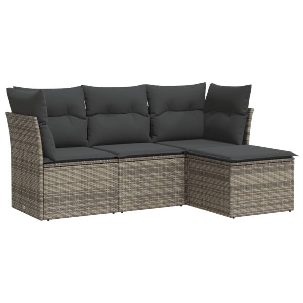 Set Divani Da Giardino 4 Pz Con Cuscini In Polyrattan Grigio - Image 2