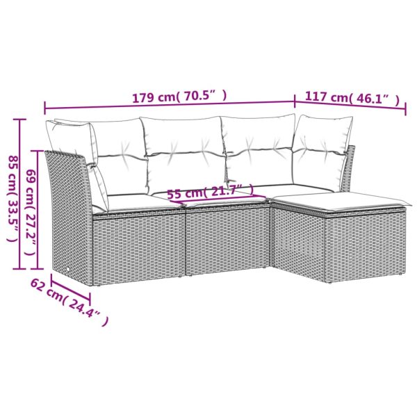 Set Divani Da Giardino 4 Pz Con Cuscini In Polyrattan Grigio - Image 3