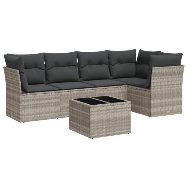 Set Divano Da Giardino 6pz Con Cuscini Grigio Chiaro Polyrattan - Image 2