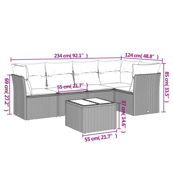 Set Divano Da Giardino 6pz Con Cuscini Grigio Chiaro Polyrattan - Image 3