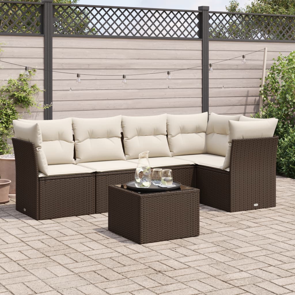 Set Divano Da Giardino 6 Pz Con Cuscini Marrone In Polyrattan