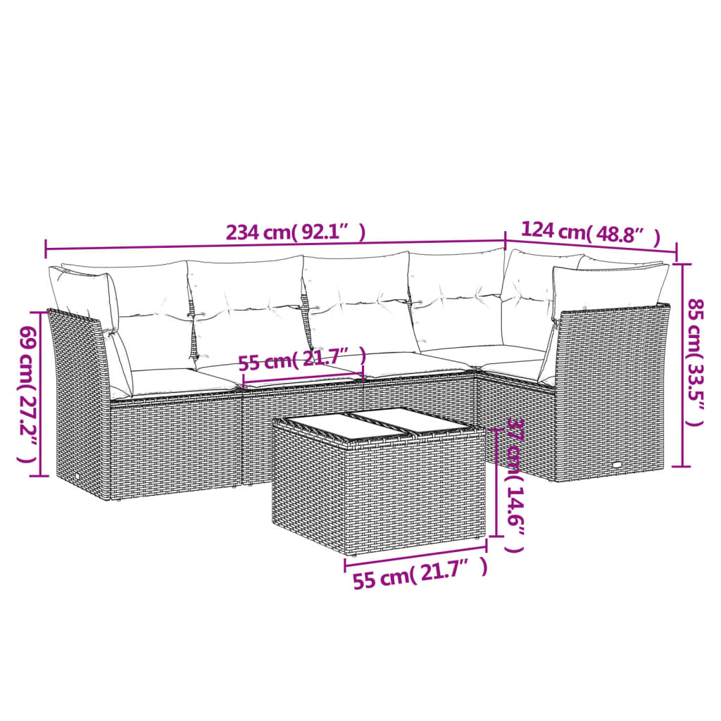Set Divano Da Giardino 6 Pz Con Cuscini Marrone In Polyrattan - Image 3