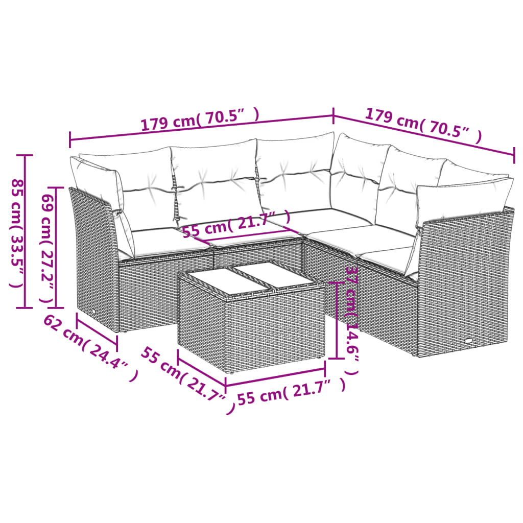 Set Divano Da Giardino 6pz Con Cuscini Grigio Chiaro Polyrattan - Image 3
