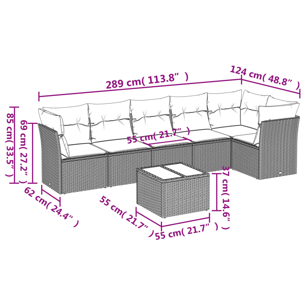 Set Divani Da Giardino Con Cuscini 7pz Nero Polyrattan - Image 3