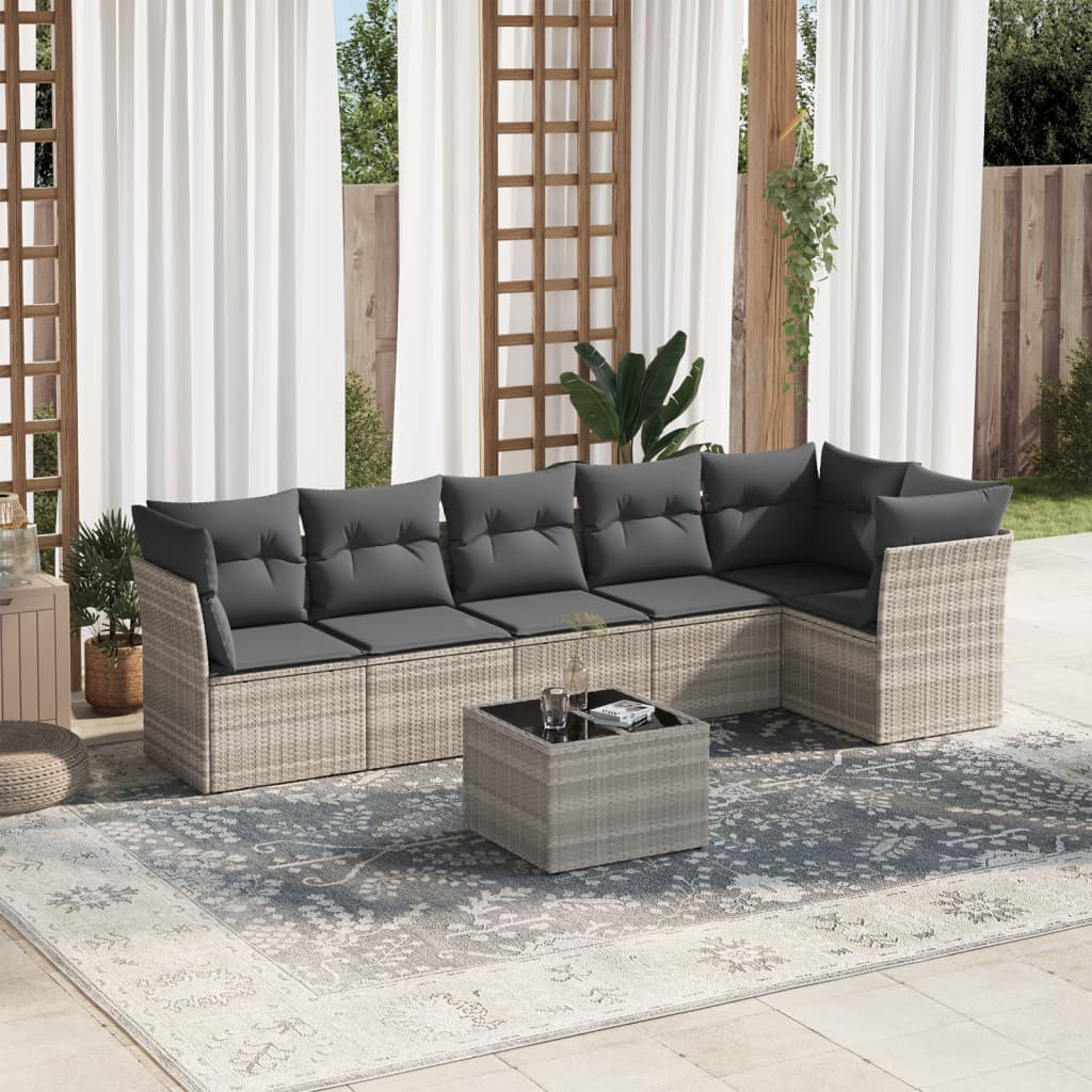 Set Divani Da Giardino 7pz Con Cuscini Grigio Chiaro Polyrattan