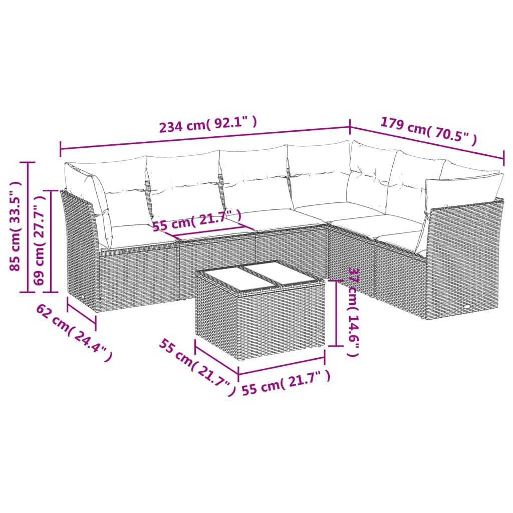Set Divani Da Giardino Con Cuscini 7pz Nero Polyrattan - Image 3
