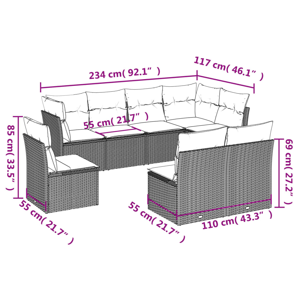 Set Divani Da Giardino Con Cuscini 8 Pz Nero In Polyrattan - Image 3