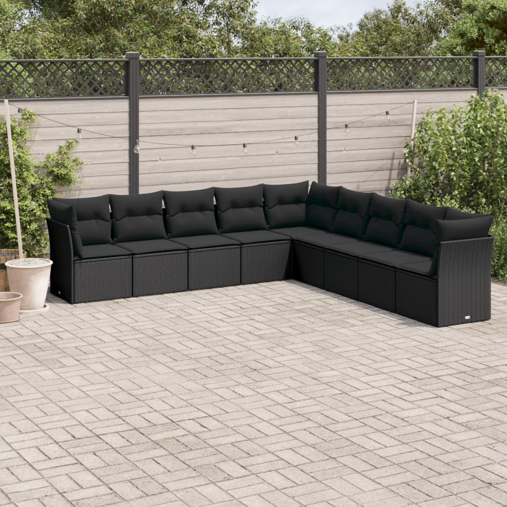 Set Divani Da Giardino 9 Pz Con Cuscini Nero In Polyrattan