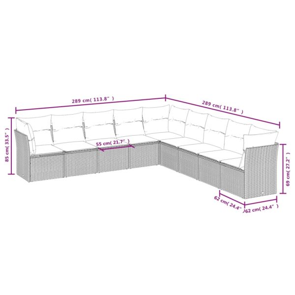 Set Divano Da Giardino 9 Pz Con Cuscini Beige In Polyrattan - Image 3