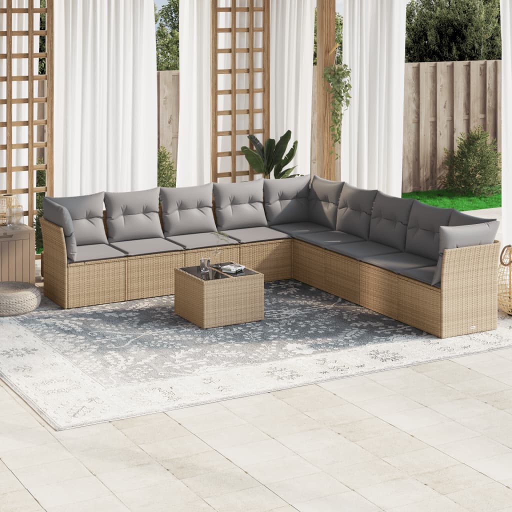 Set Divano Da Giardino 10 Pz Con Cuscini Beige In Polyrattan
