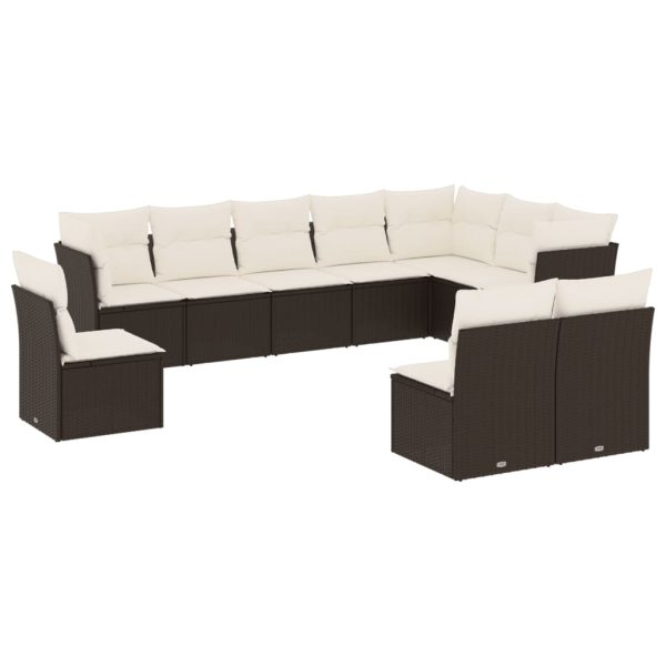 Set Divani Da Giardino 10pz Con Cuscini In Polyrattan Nero - Image 2