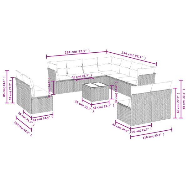 Set Divani Da Giardino 12 Pz Con Cuscini Beige In Polyrattan - Image 3