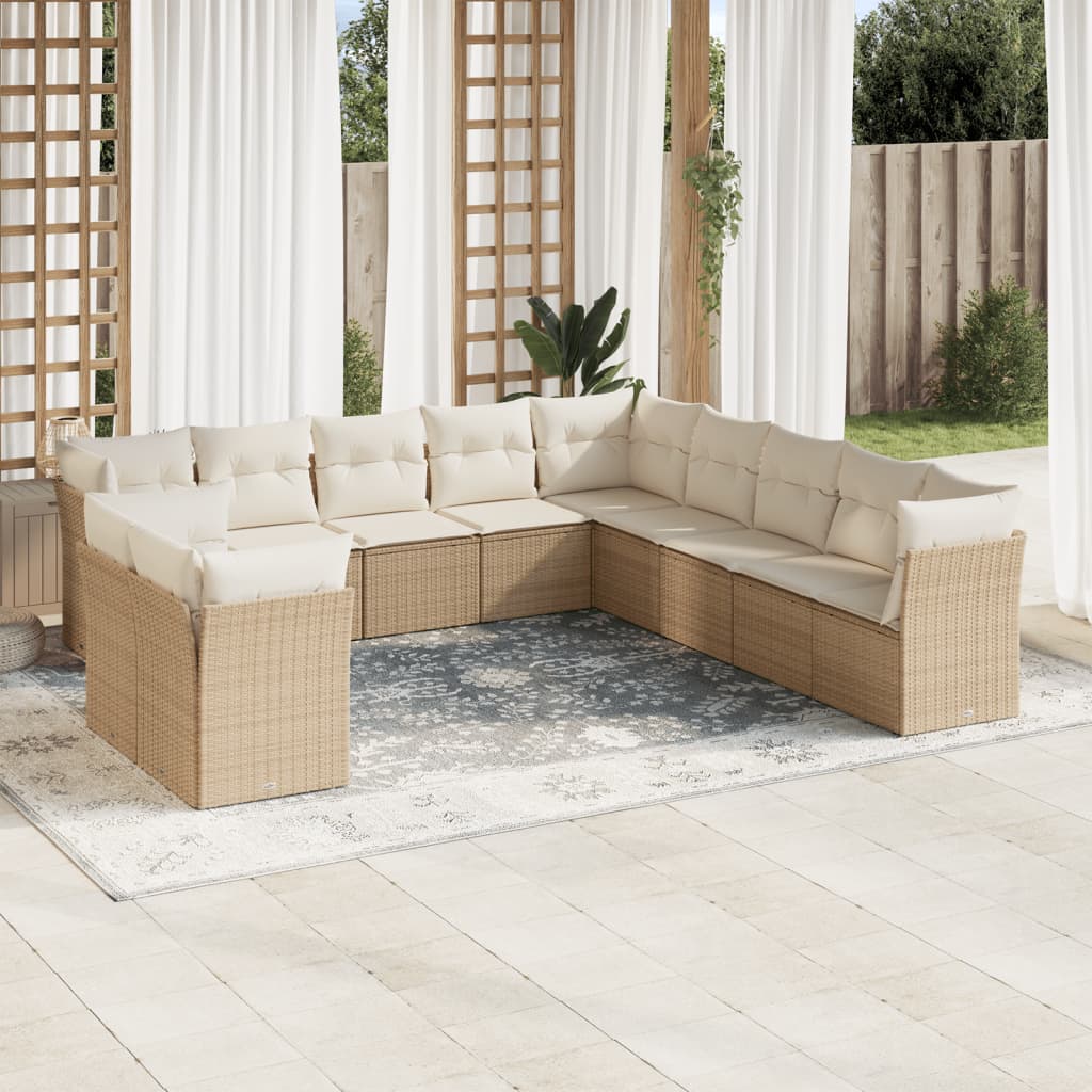 Set Divani Da Giardino 11 Pz Con Cuscini Beige In Polyrattan