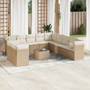 Set Divani Da Giardino 12 Pz Con Cuscini Beige In Polyrattan