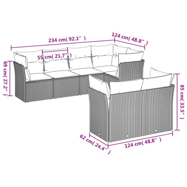 Set Divani Da Giardino 7 Pz Con Cuscini Grigio In Polyrattan - Image 3