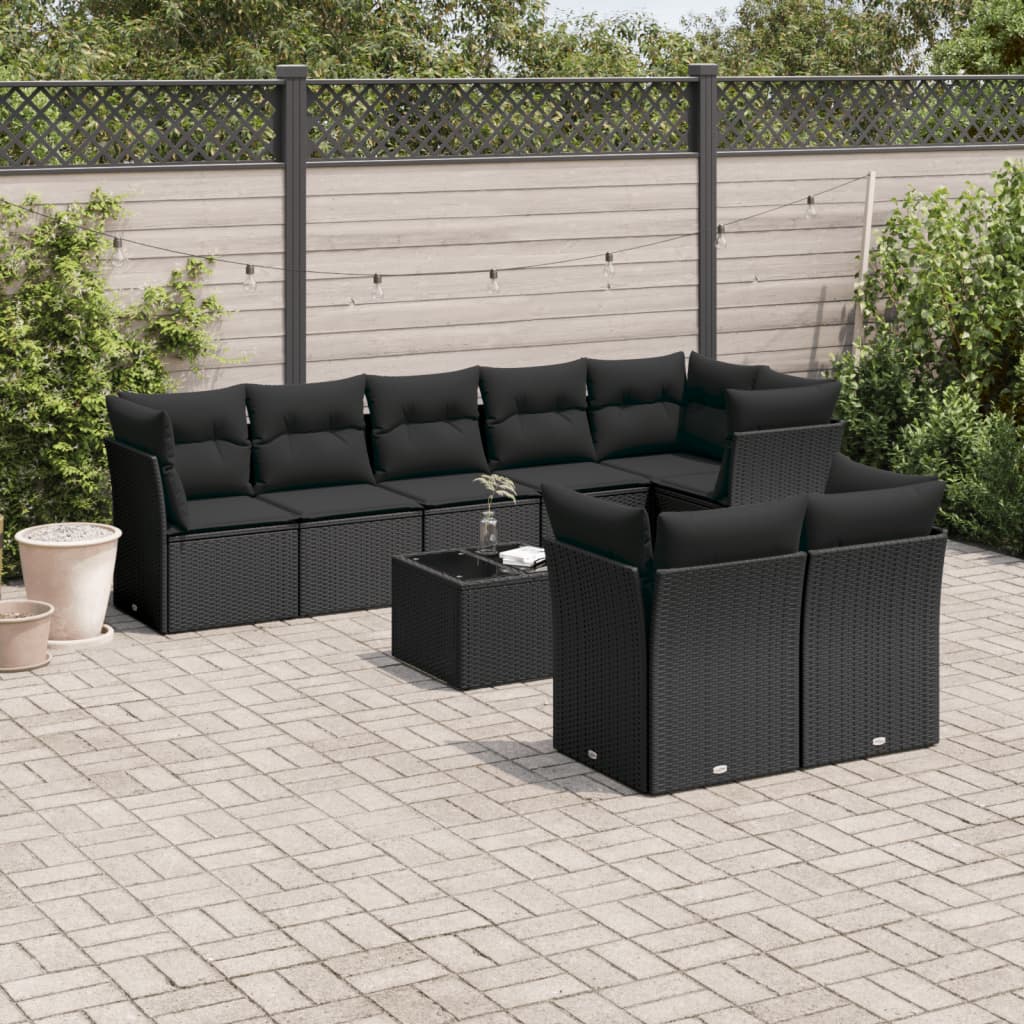 Set Divani Da Giardino 9 Pz Con Cuscini Nero In Polyrattan