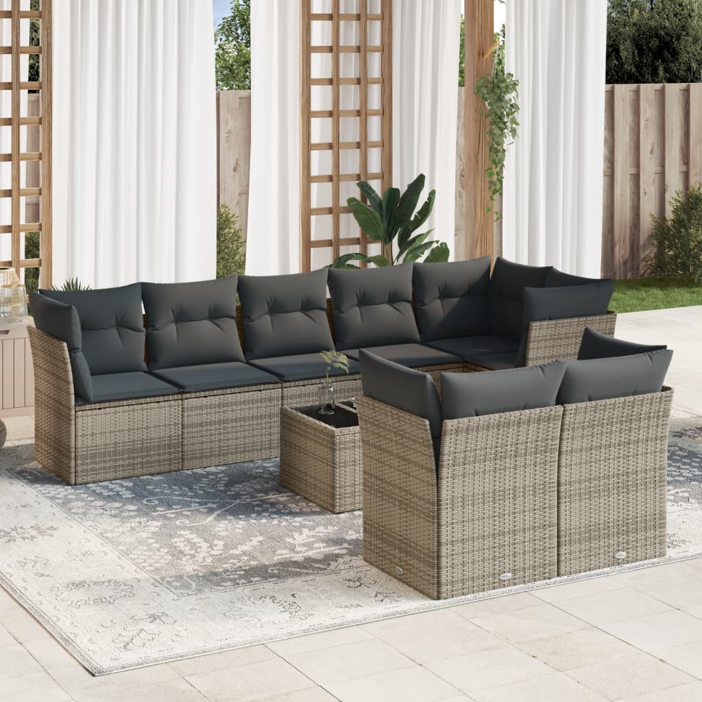 Set Divano Da Giardino 9 Pz Con Cuscini Grigio In Polyrattan