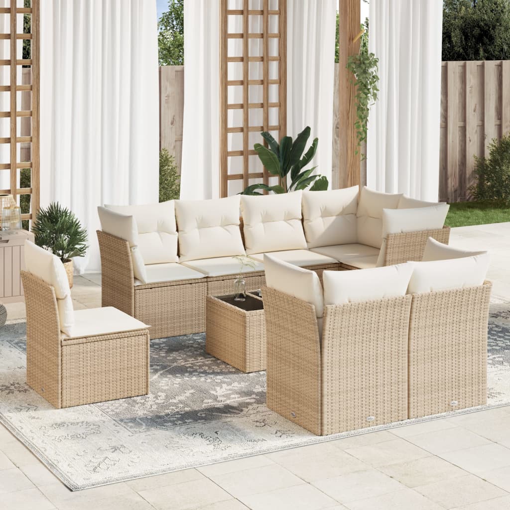 Set Divano Da Giardino 9 Pz Con Cuscini Beige In Polyrattan