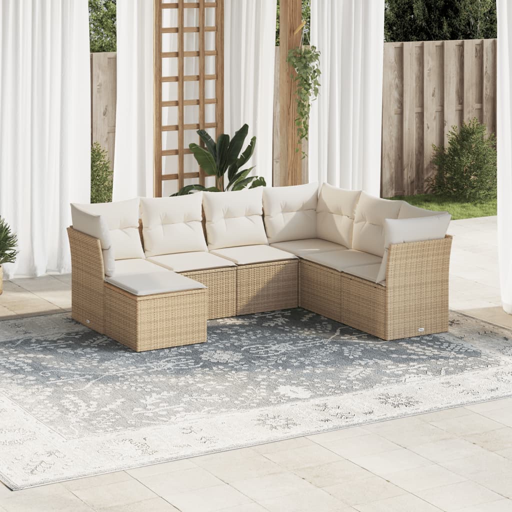 Set Divani Da Giardino 7 Pz Con Cuscini Beige In Polyrattan