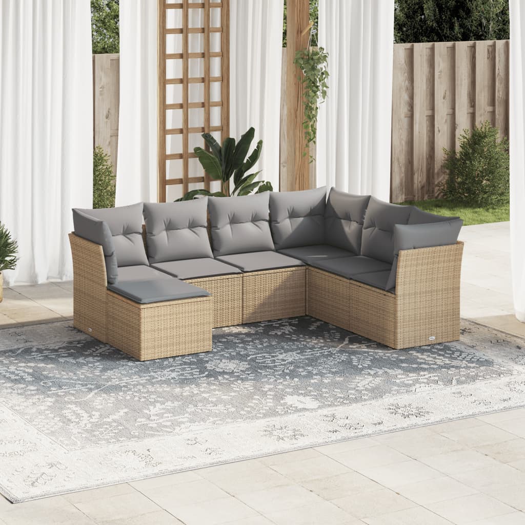 Set Divani Da Giardino 7 Pz Con Cuscini Beige In Polyrattan
