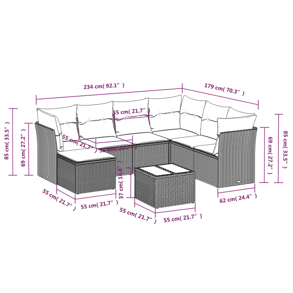 Set Divani Da Giardino Con Cuscini 8 Pz Nero In Polyrattan - Image 3