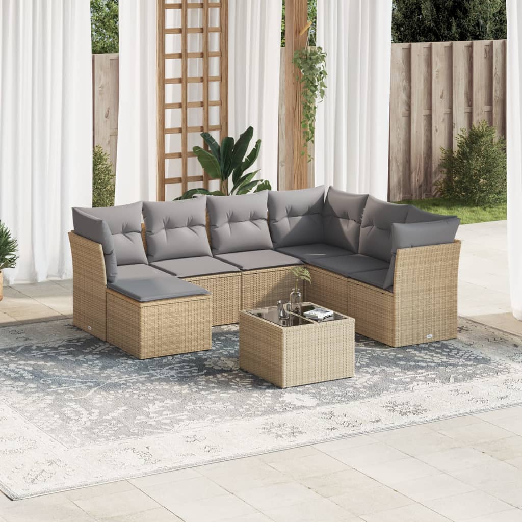 Set Divano Da Giardino 8 Pz Con Cuscini Beige In Polyrattan