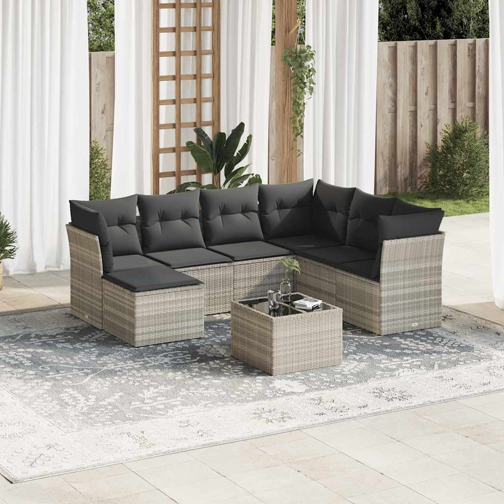Set Divano Da Giardino 8pz Con Cuscini Grigio Chiaro Polyrattan
