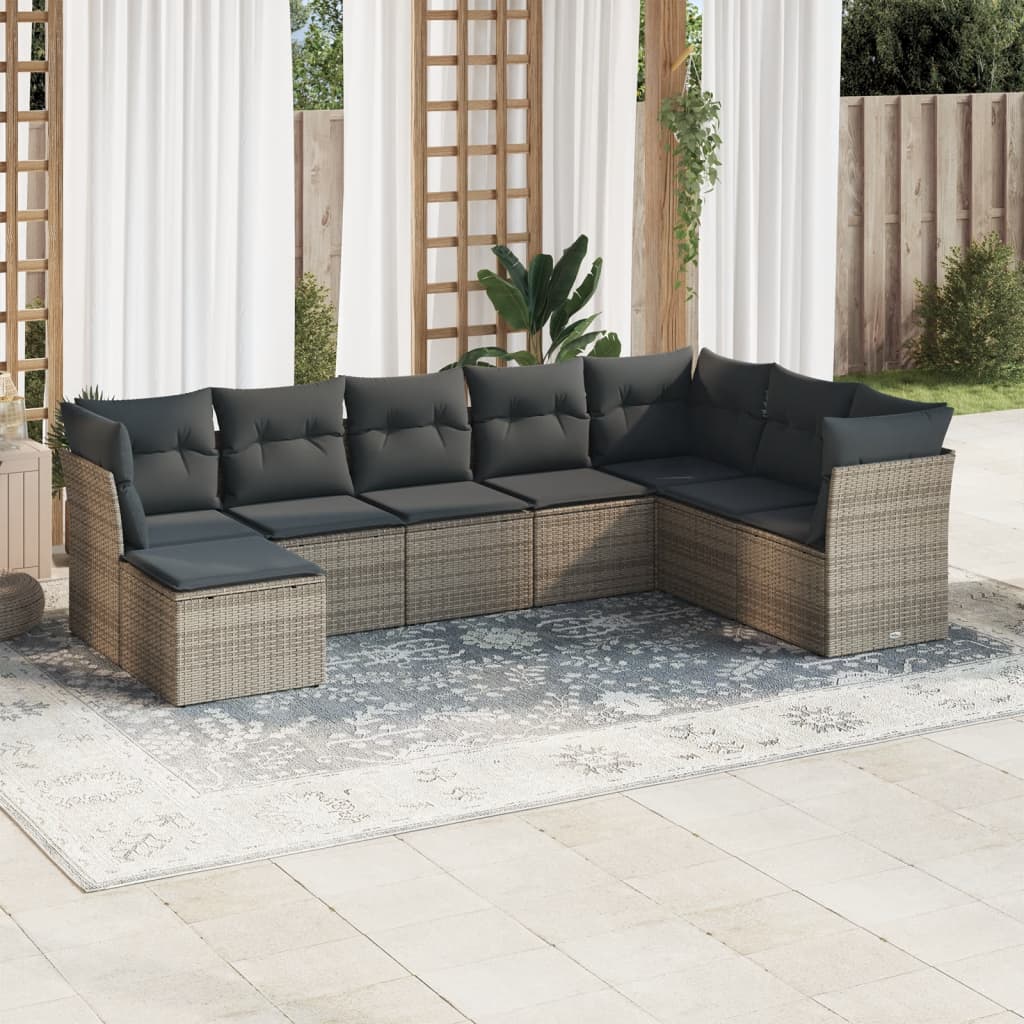 Set Divano Da Giardino 8 Pz Con Cuscini Grigio In Polyrattan
