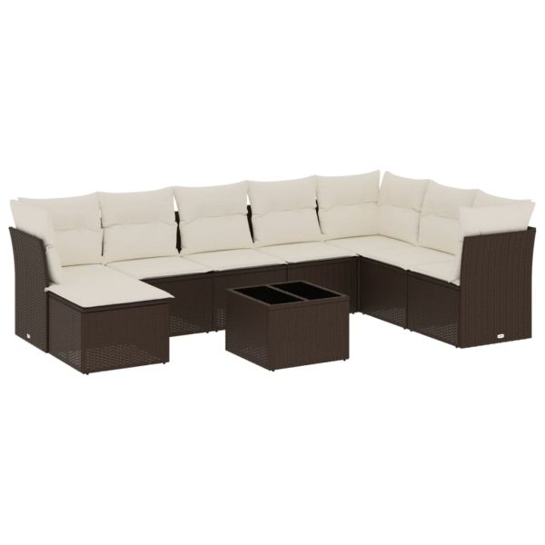 Set Divani Da Giardino 9pz Con Cuscini Marrone In Polyrattan - Image 2