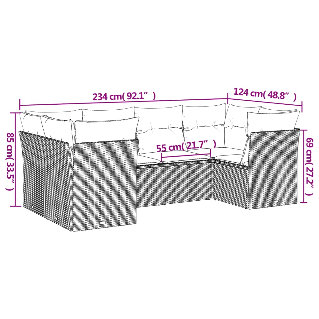 Set Divano Da Giardino 6 Pz Con Cuscini Marrone In Polyrattan - Image 3