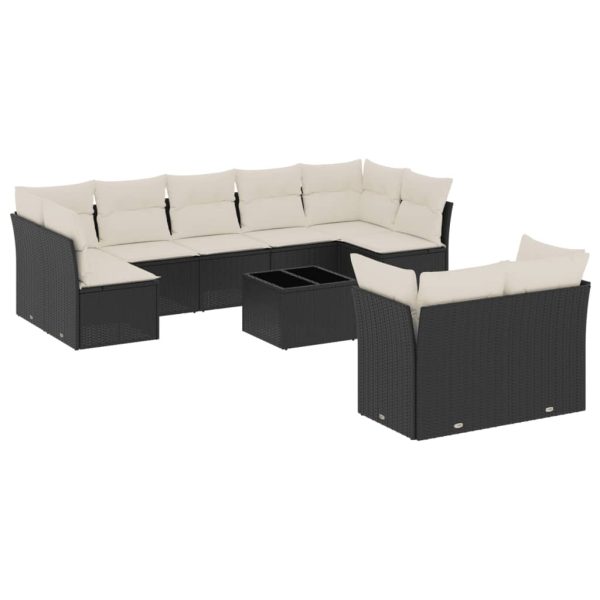 Set Divani Da Giardino 10pz Con Cuscini In Polyrattan Nero - Image 2