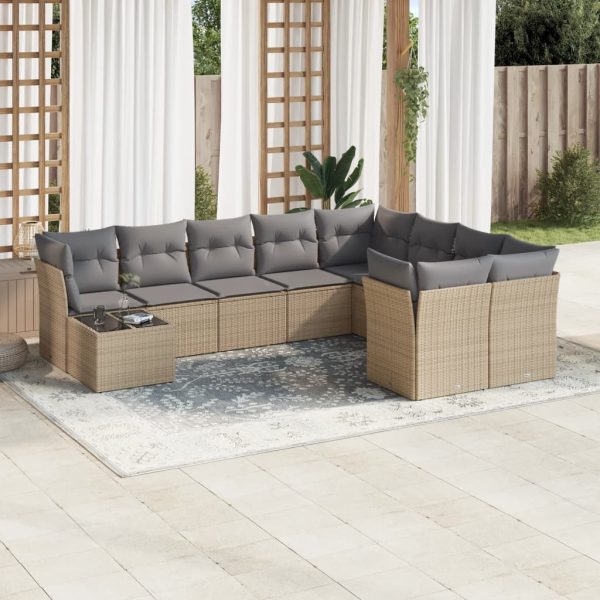 Set Divano Da Giardino 10 Pz Con Cuscini Beige In Polyrattan