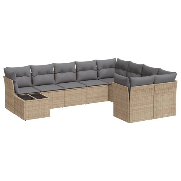 Set Divano Da Giardino 10 Pz Con Cuscini Beige In Polyrattan - Image 2