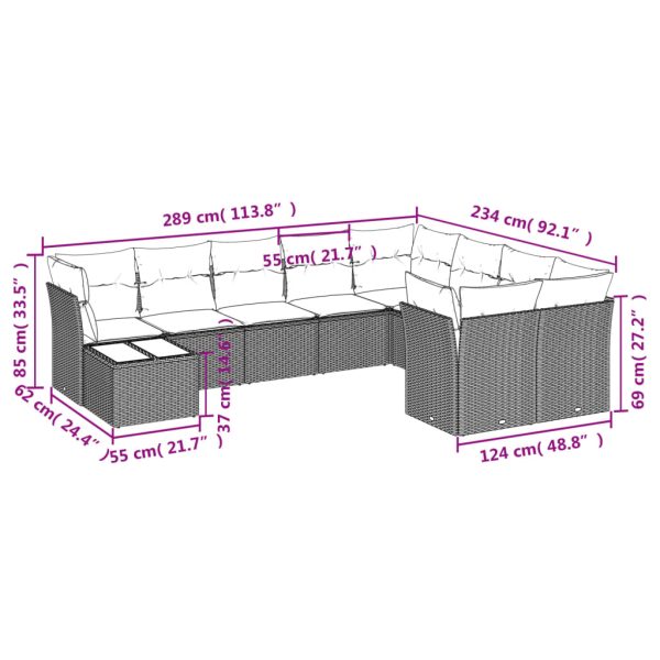 Set Divano Da Giardino 10 Pz Con Cuscini Beige In Polyrattan - Image 3
