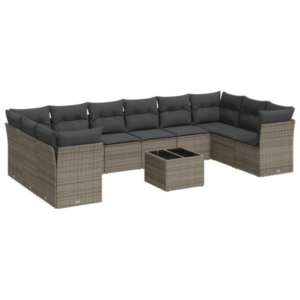 Set Divani Da Giardino 11 Pz Con Cuscini In Polyrattan Grigio - Image 2