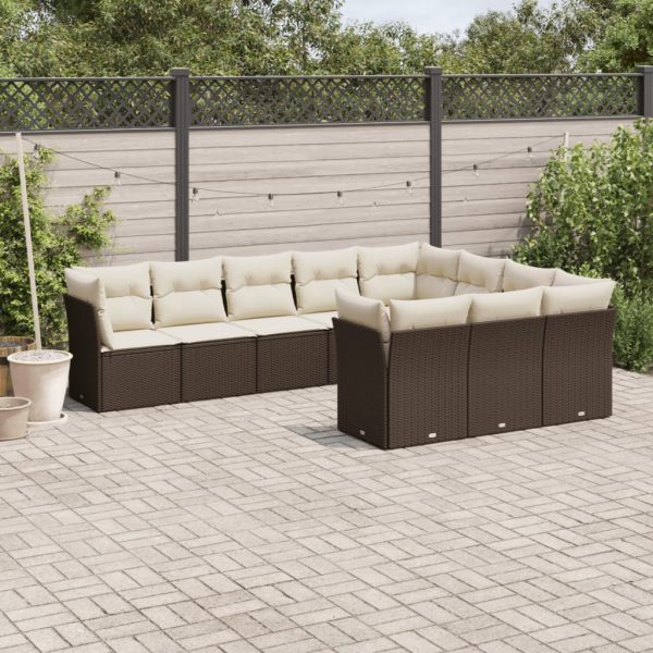Set Divani Da Giardino 10pz Con Cuscini In Polyrattan Marrone