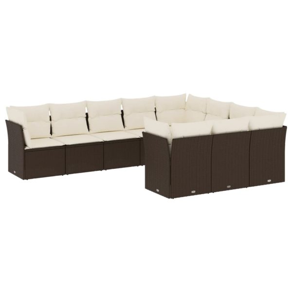 Set Divani Da Giardino 10pz Con Cuscini In Polyrattan Marrone - Image 2