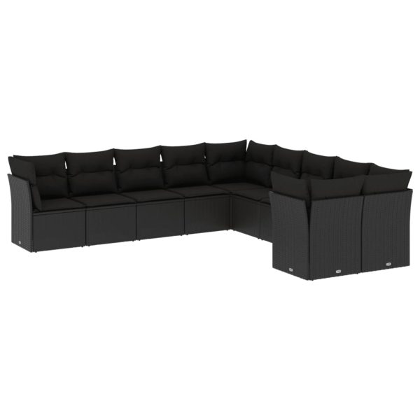 Set Divani Da Giardino 10pz Con Cuscini In Polyrattan Nero - Image 2