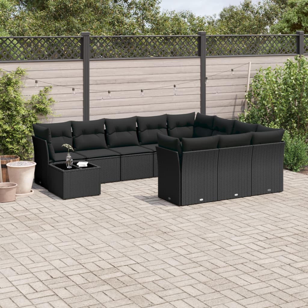 Set Divani Da Giardino 11 Pz Con Cuscini In Polyrattan Nero
