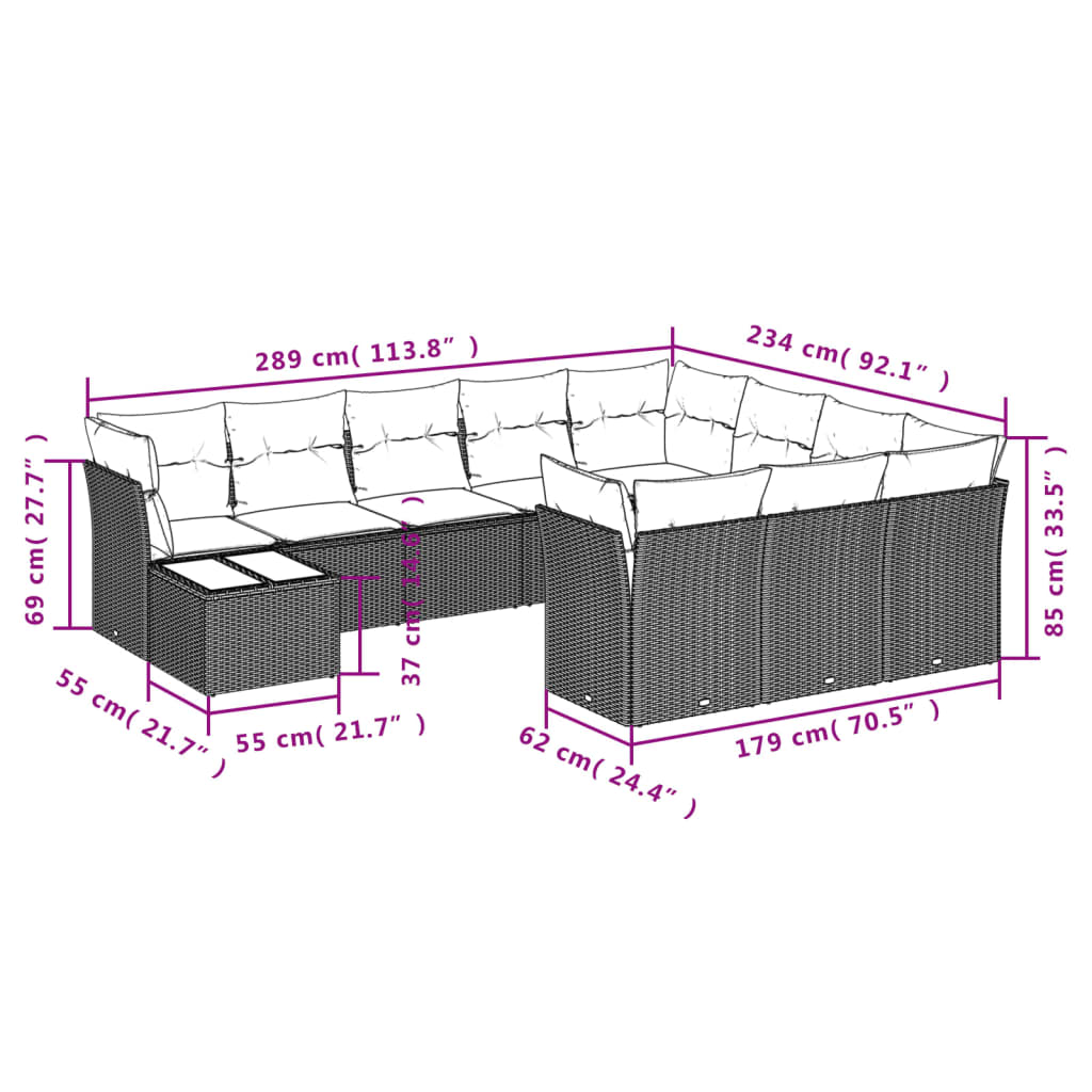 Set Divani Da Giardino 11 Pz Con Cuscini In Polyrattan Nero - Image 3