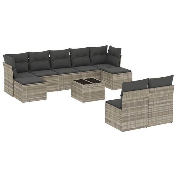 Set Divano Giardino 10 Pz Con Cuscini Grigio Chiaro Polyrattan - Image 2