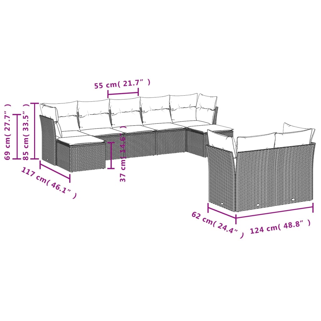 Set Divani Da Giardino 9 Pz Con Cuscini Nero In Polyrattan - Image 3