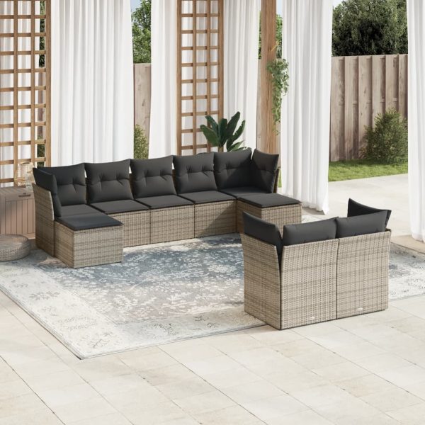 Set Divano Da Giardino 9 Pz Con Cuscini Grigio In Polyrattan
