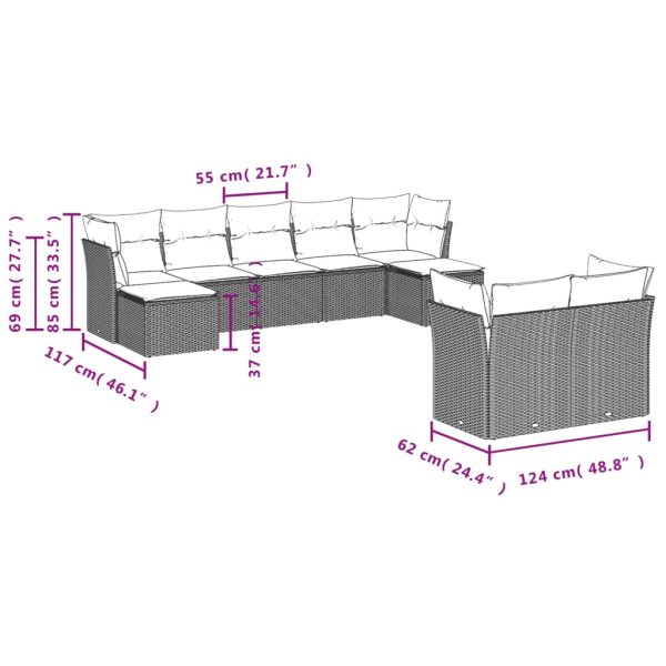 Set Divano Da Giardino 9 Pz Con Cuscini Grigio In Polyrattan - Image 3